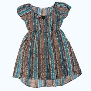 Maurices Plus 0 0X XL Peasant‎ Hippie Boho Chic Dress Aqua Brown Gold Hi Low